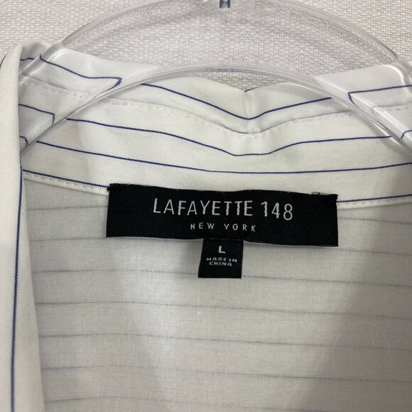 Lafayette 148 New York White Black Striped Relaxed Preppy Button Down Large - Picture 2 of 10